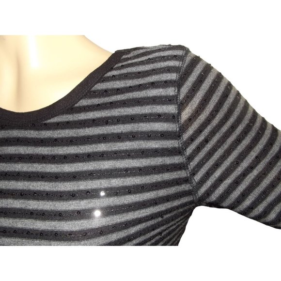 Express M Gray Black Striped Sequined Shift Sweater Dress sequins scoop back - Picture 5 of 6